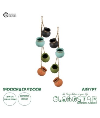 GloboStar® Artificial Garden AIGYPT 20531 ΣΕΤ 2 Κρεμαστά Διακοσμητικά Κεραμικά Κασπώ Γλάστρες - Flower Pots Μαύρό με Γαλάζιο και Πράσινο με Πορτοκαλί Μ18 x Π10 x Υ70cm